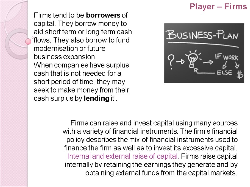 Firms can raise and invest capital using many sources with a variety of financial